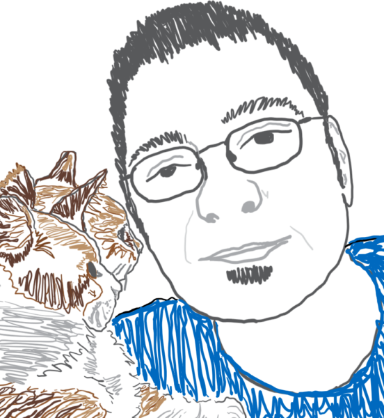 drawing of The Bass Player & his Cats